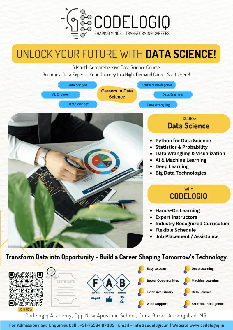 Codelogiq - Data Science Course - Artificial Intelligence - Deep Learning - Machine Learning - ANN - NLP - Statistics & Probability - Data Wrangling & Visualization